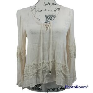Clover & Scout Cream Lace Bohemian Tie Front Top M